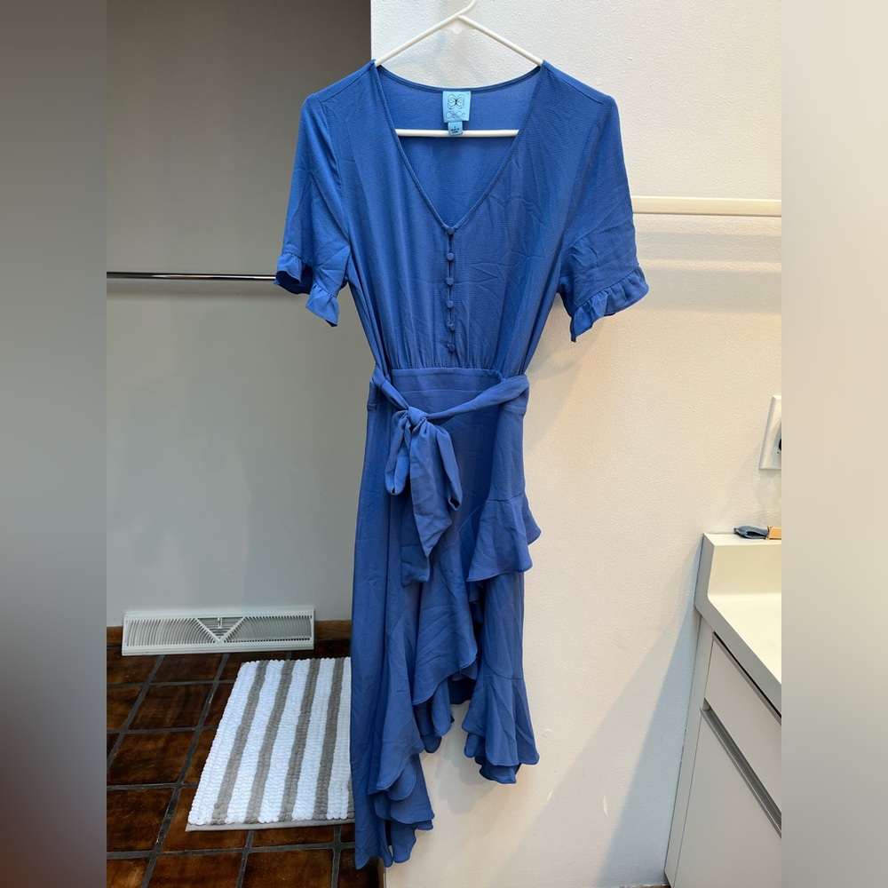 CeCe Blue Ruffle Wrap Dress (Size 4)